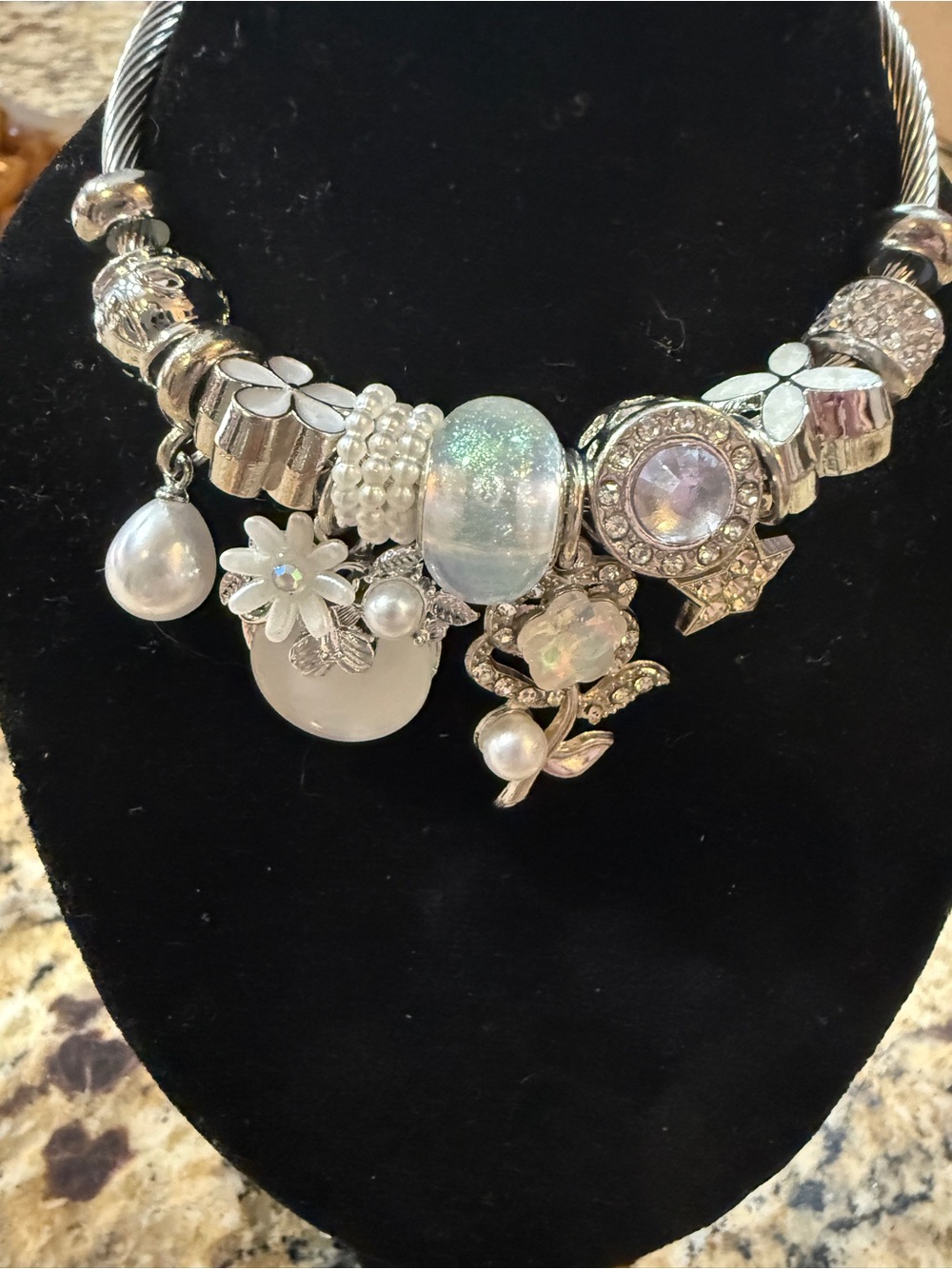 Silver-Charm Pearl & Crystal Statement bracelet- Women's Jewelry